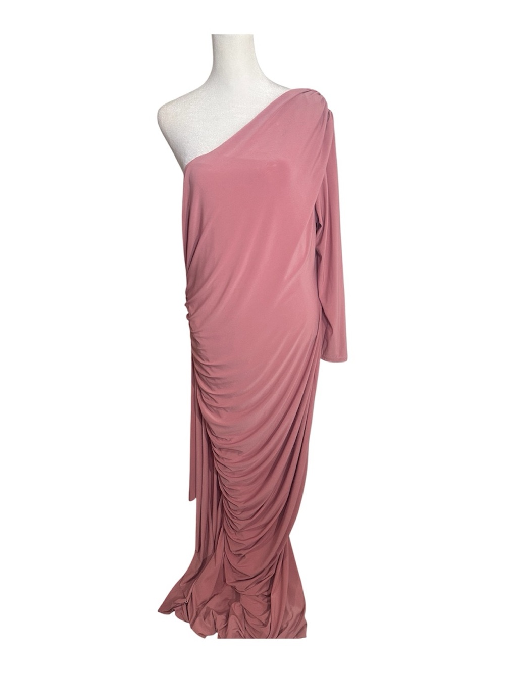 Club L London Women’s One Shoulder Draped Ruched Maxi Dress Pink Size US 16